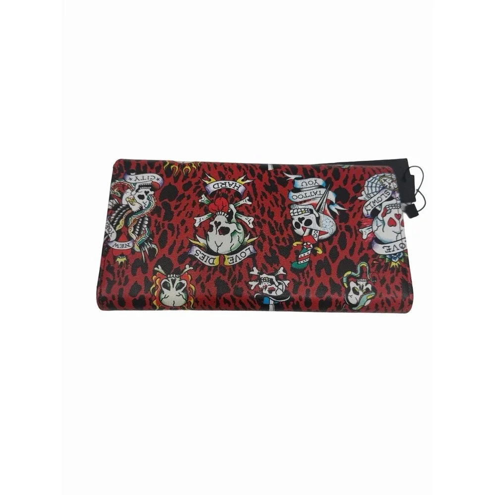 Ed Hardy Large Trifold Multi Wallet - Skulls, Logo, Red NWT